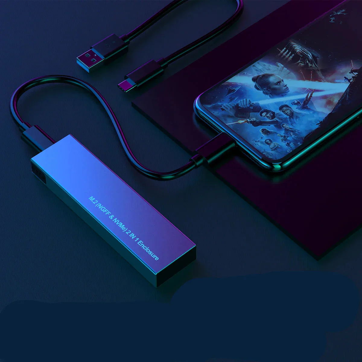 Portable USB C Enclosure for NVMe and SATA SSDs
