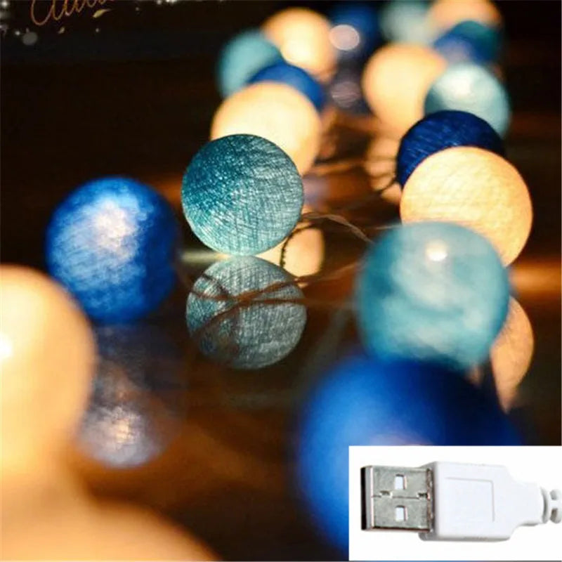 Taavita Cotton LED String Lights with Decorative Balls – Mood Lighting for Indoor Use, Weddings, and Celebrations (10, 20, or 40 LEDs)