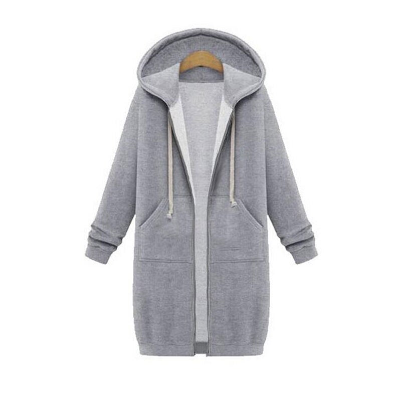 Longline Hooded Sweatshirt Coat | Zipper & Pockets | Polyester Fabric | Winter Warmth