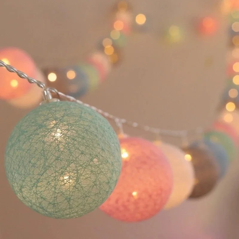 Taavita Cotton LED String Lights with Decorative Balls – Mood Lighting for Indoor Use, Weddings, and Celebrations (10, 20, or 40 LEDs)