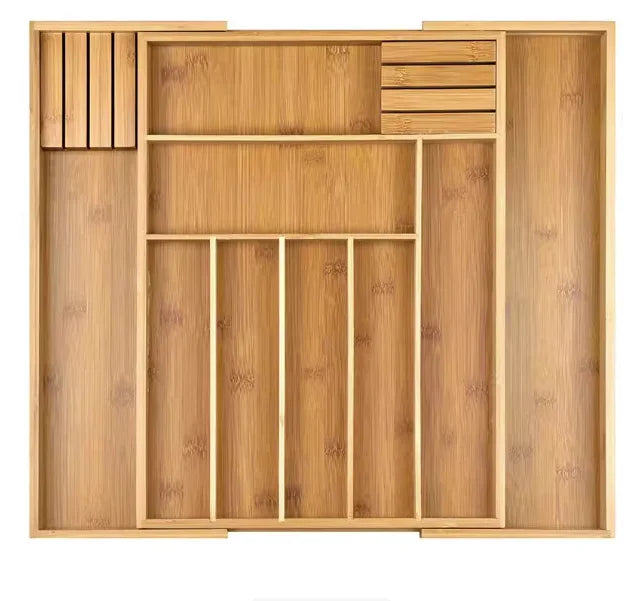 Bamboo Kitchen Drawer Organizer with Adjustable Sections for Space-Saving Storage