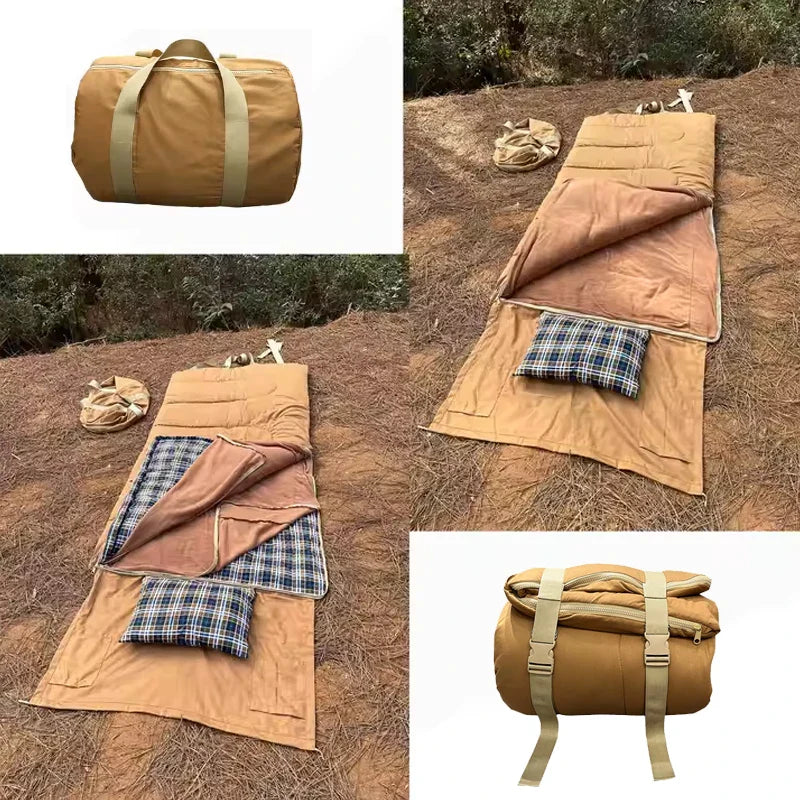 Waterproof Sleeping Bag with Pillow & Flannel Lining – 3-Season, Lightweight