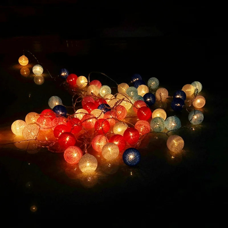 Taavita Cotton LED String Lights with Decorative Balls – Mood Lighting for Indoor Use, Weddings, and Celebrations (10, 20, or 40 LEDs)