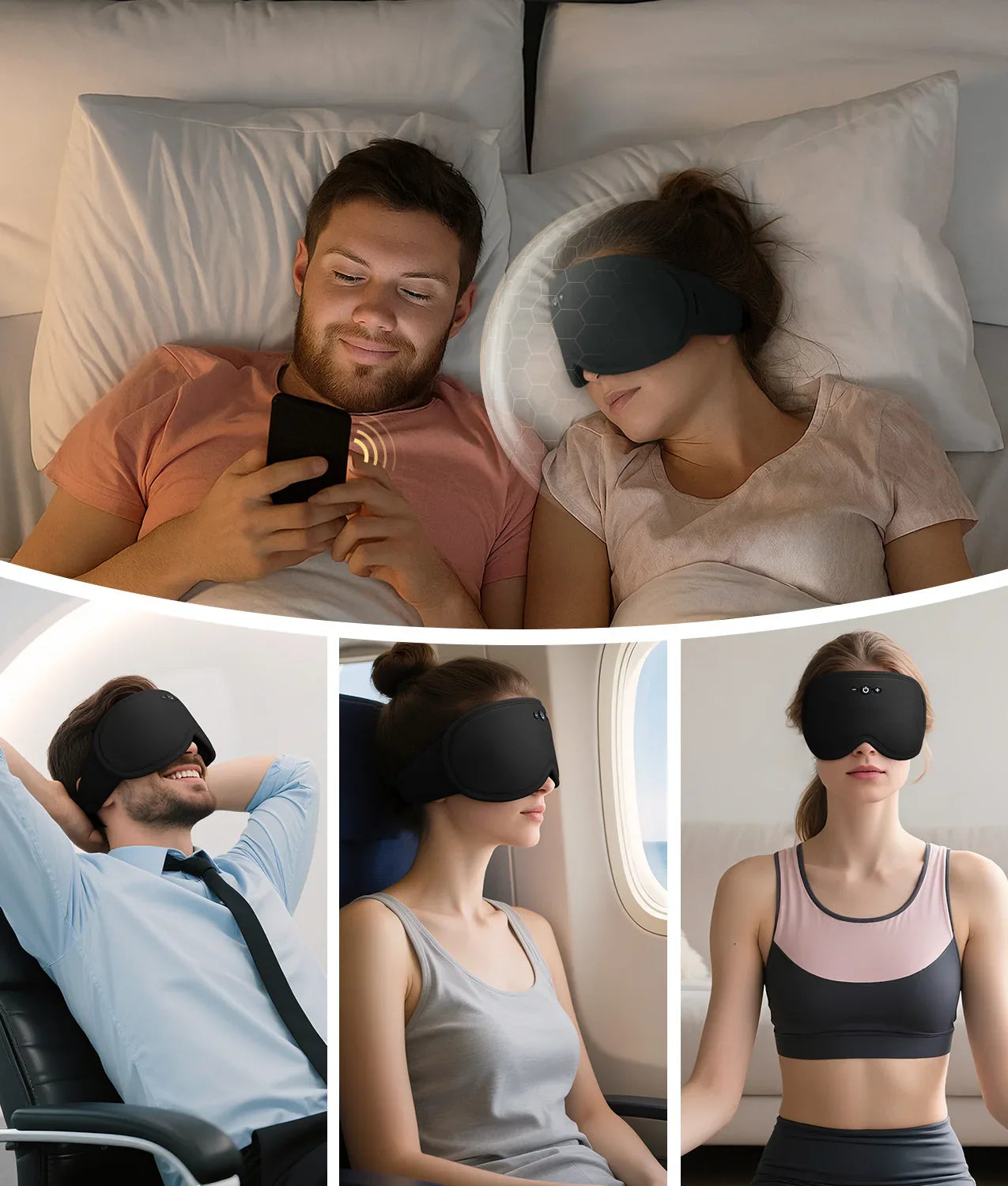 Bluetooth 5.4 3D Eye Mask for Sleep - Breathable, Light Blocking, Zero Pressure