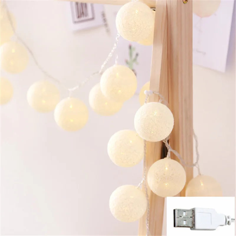 Taavita Cotton LED String Lights with Decorative Balls – Mood Lighting for Indoor Use, Weddings, and Celebrations (10, 20, or 40 LEDs)