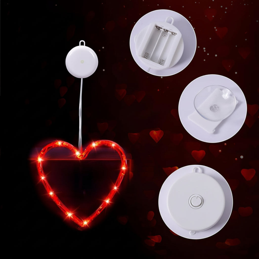 Romantic Heart Shaped LED Window Lights with Suction Cups