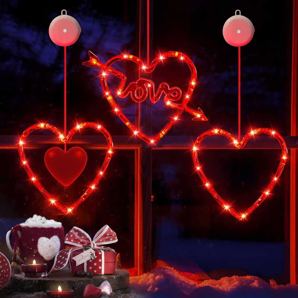Romantic Heart Shaped LED Window Lights with Suction Cups
