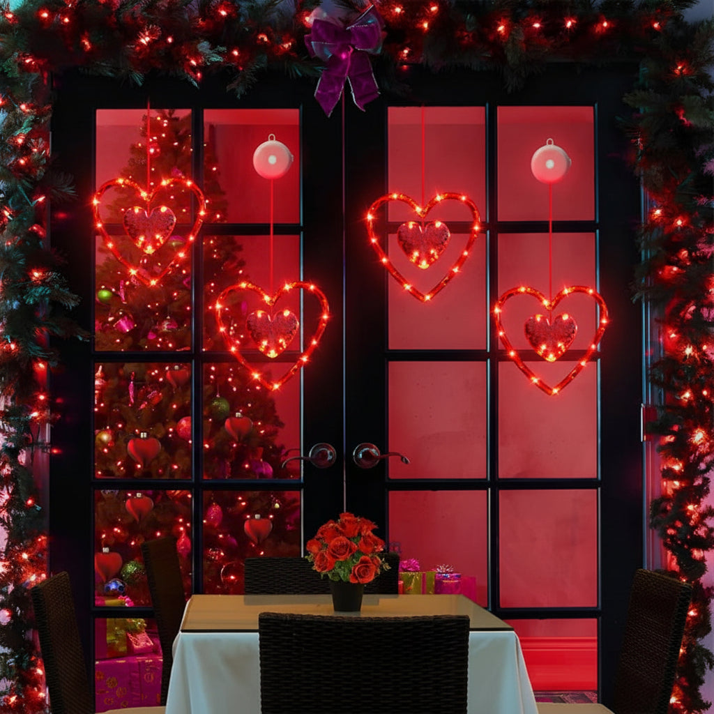 Romantic Heart Shaped LED Window Lights with Suction Cups