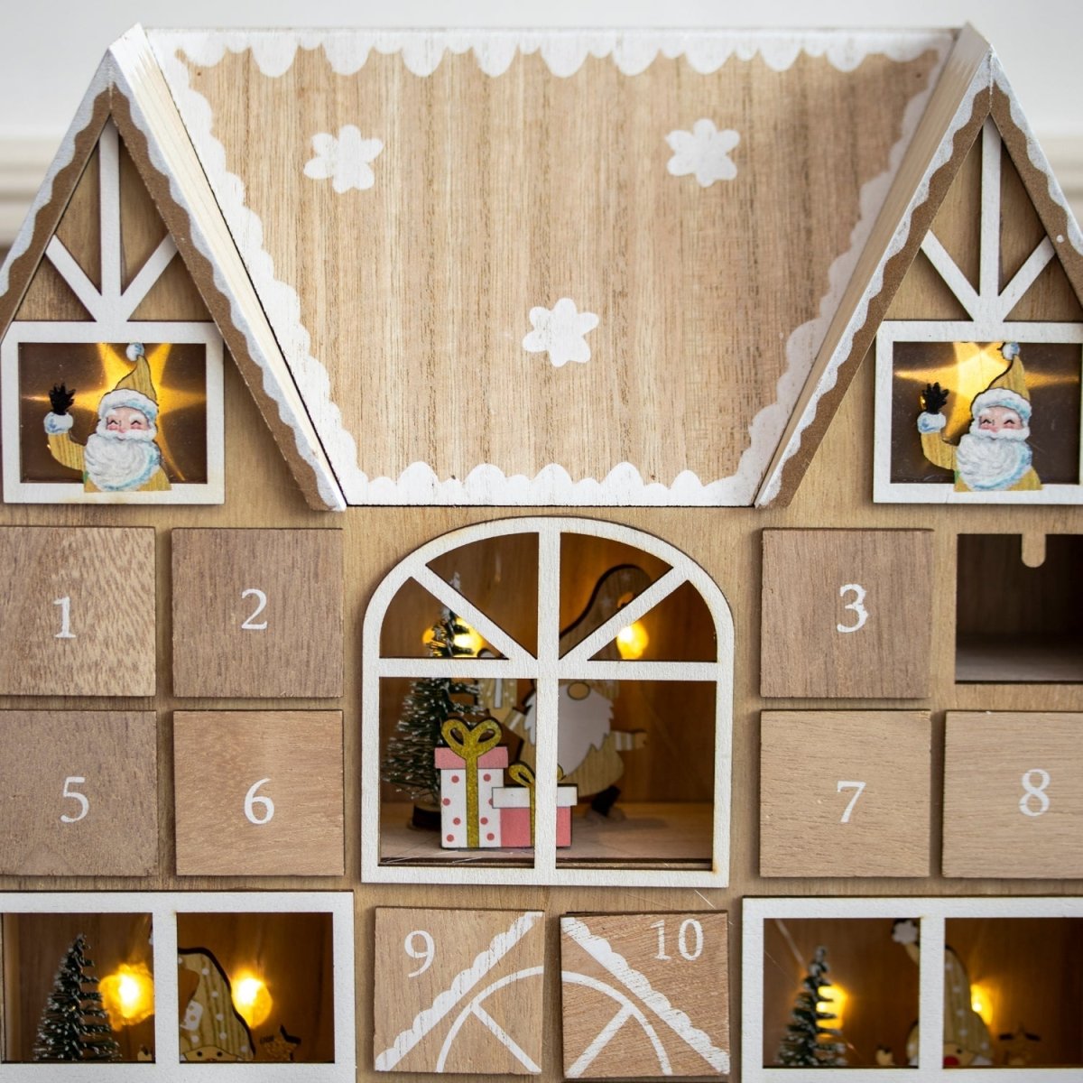 FestivalBright Wooden Advent Calendar with LED Lighting