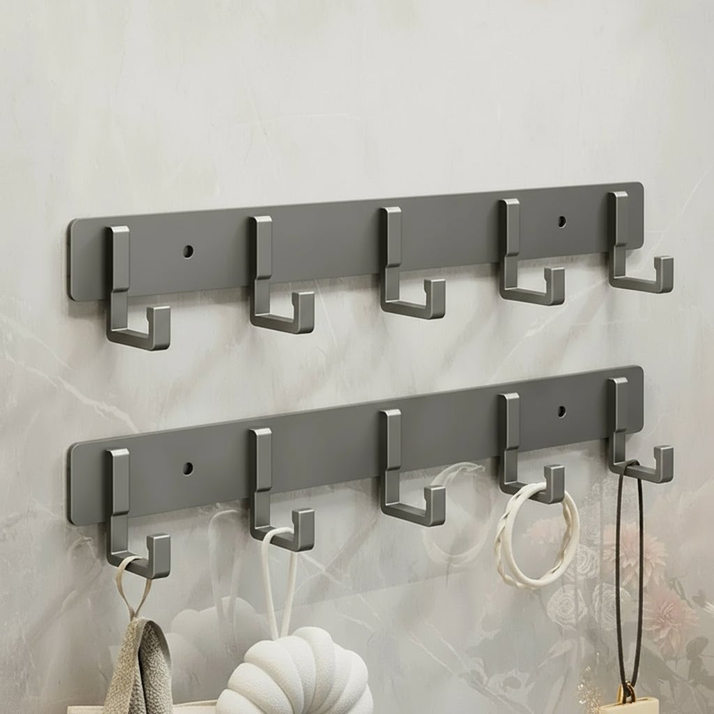 Elegant Wall-Mounted Coat Organizer with Sleek Black Hooks