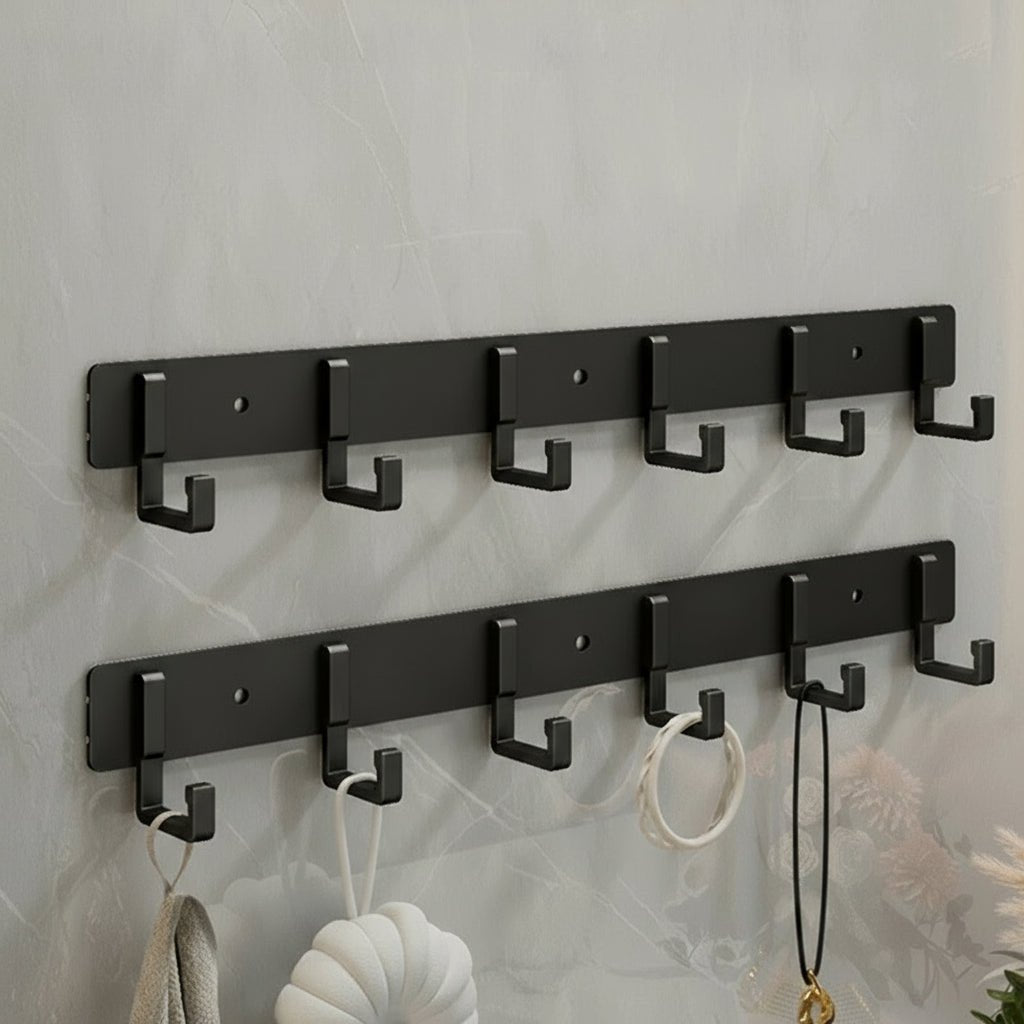 Elegant Wall-Mounted Coat Organizer with Sleek Black Hooks