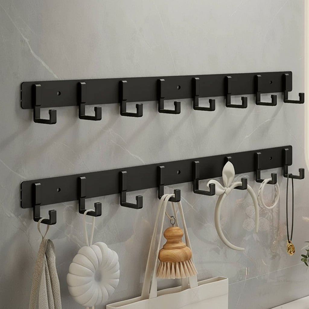 Elegant Wall-Mounted Coat Organizer with Sleek Black Hooks