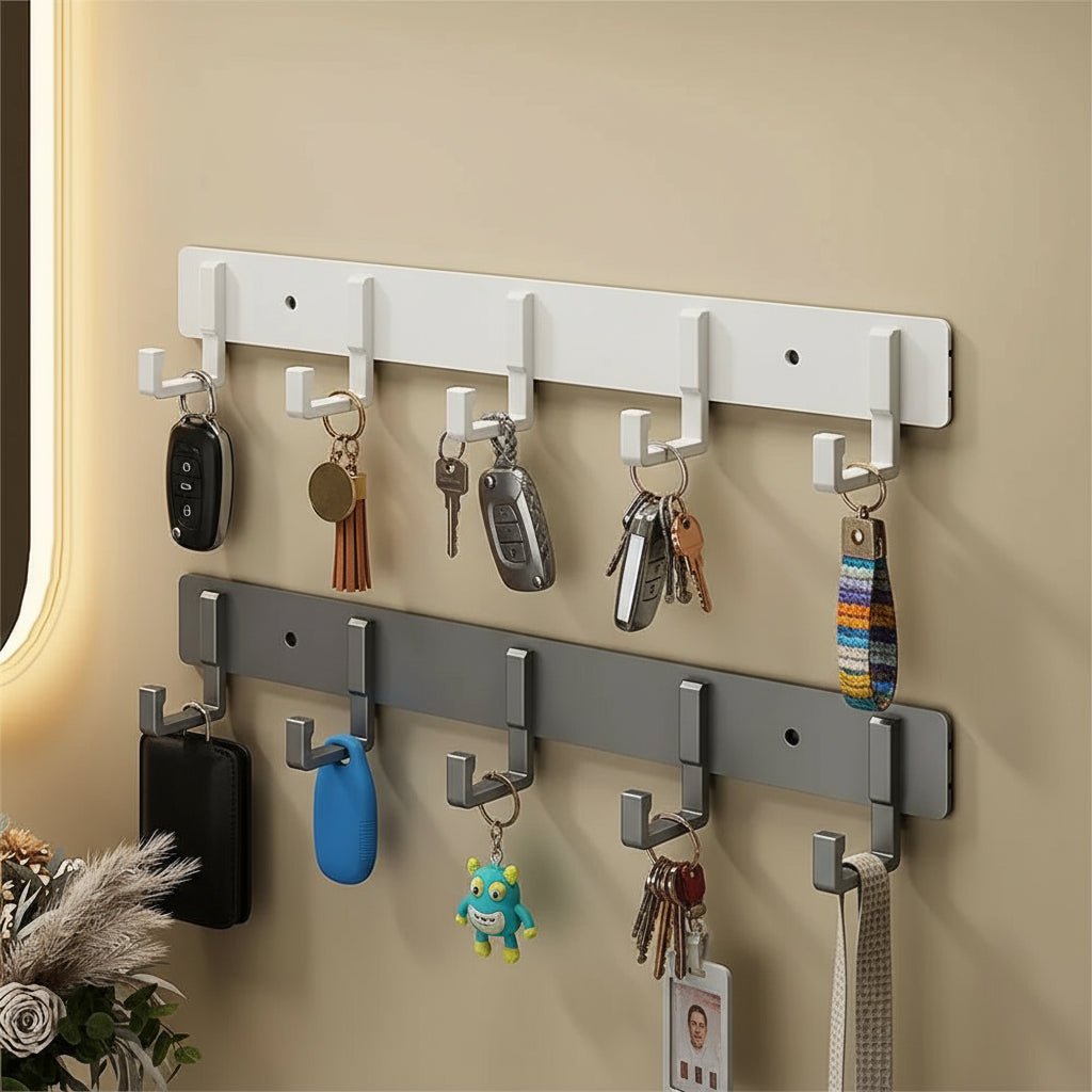 Elegant Wall-Mounted Coat Organizer with Sleek Black Hooks
