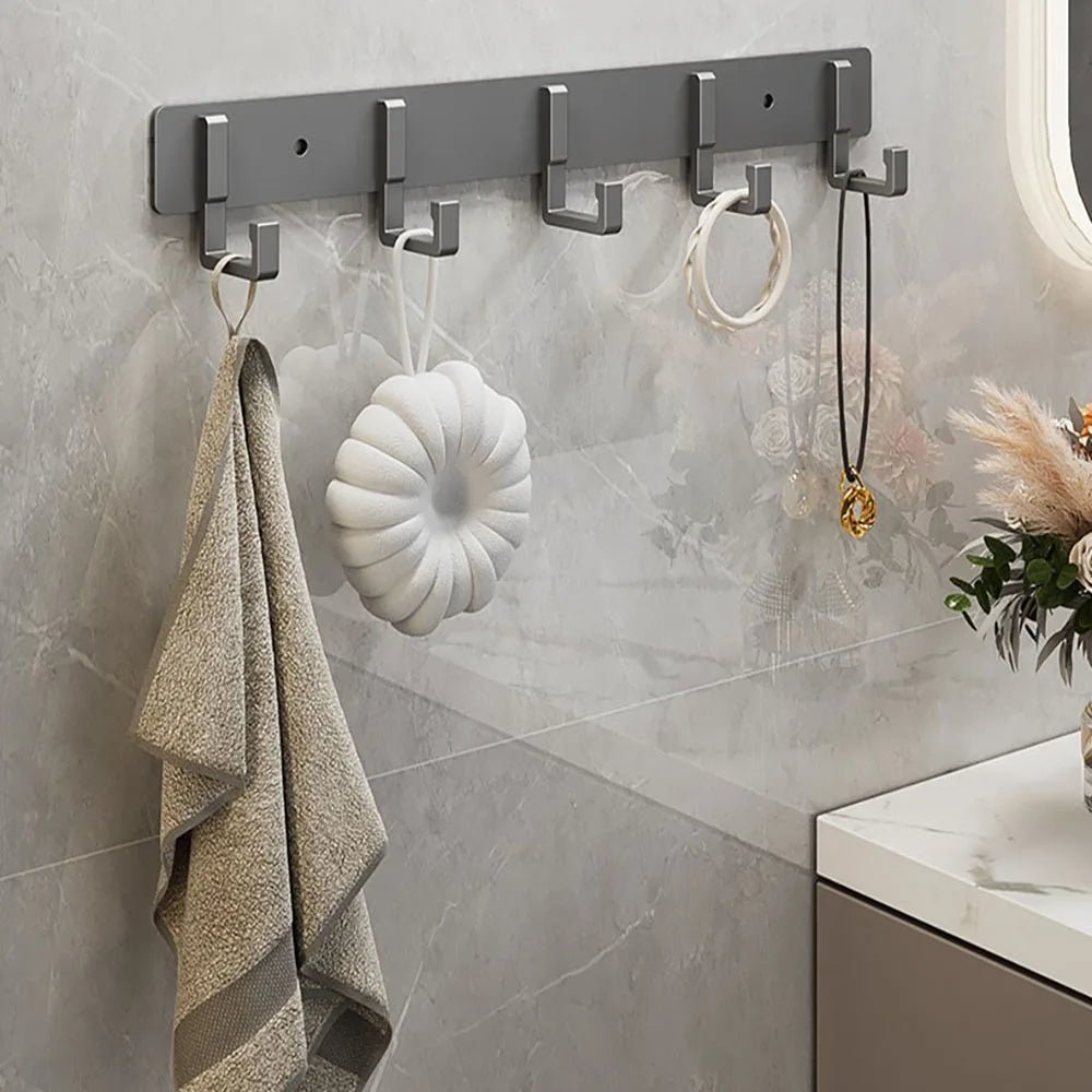 Elegant Wall-Mounted Coat Organizer with Sleek Black Hooks