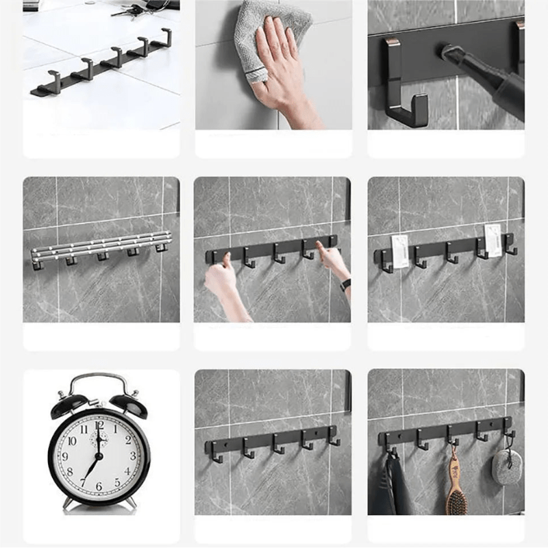 Elegant Wall-Mounted Coat Organizer with Sleek Black Hooks