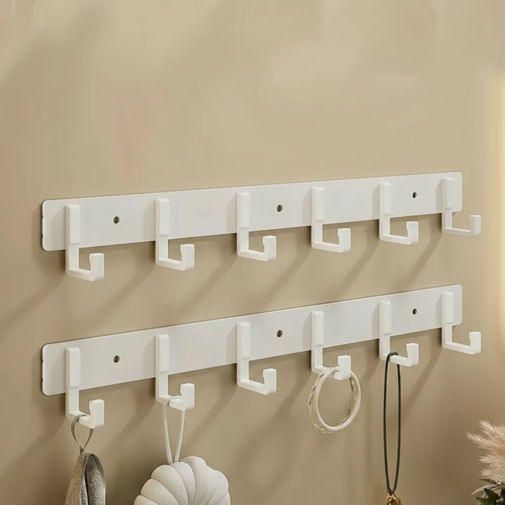 Elegant Wall-Mounted Coat Organizer with Sleek Black Hooks