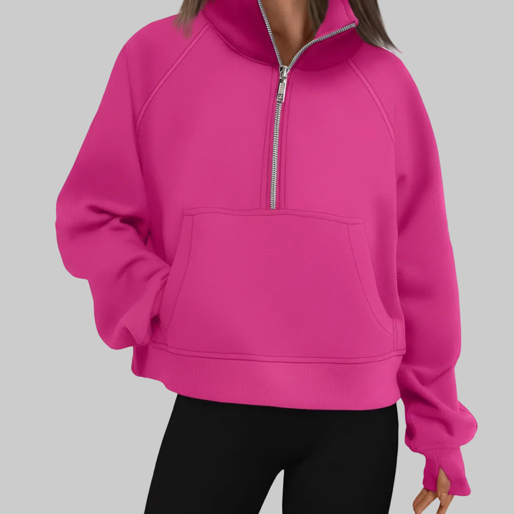 Chic Cropped Fleece Half Zip Sweatshirt for Daily Comfort