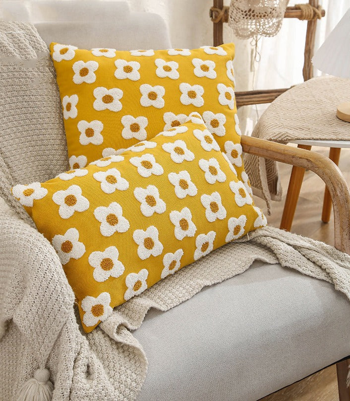 Taavita Lumbar Pillow Cover with Embroidered Floral Design