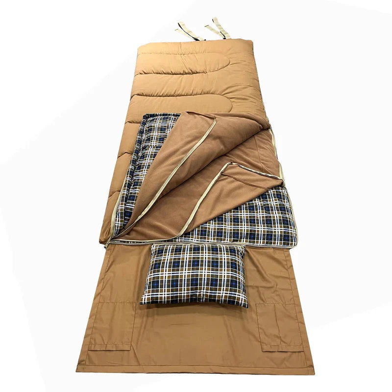 Waterproof Sleeping Bag with Pillow & Flannel Lining – 3-Season, Lightweight