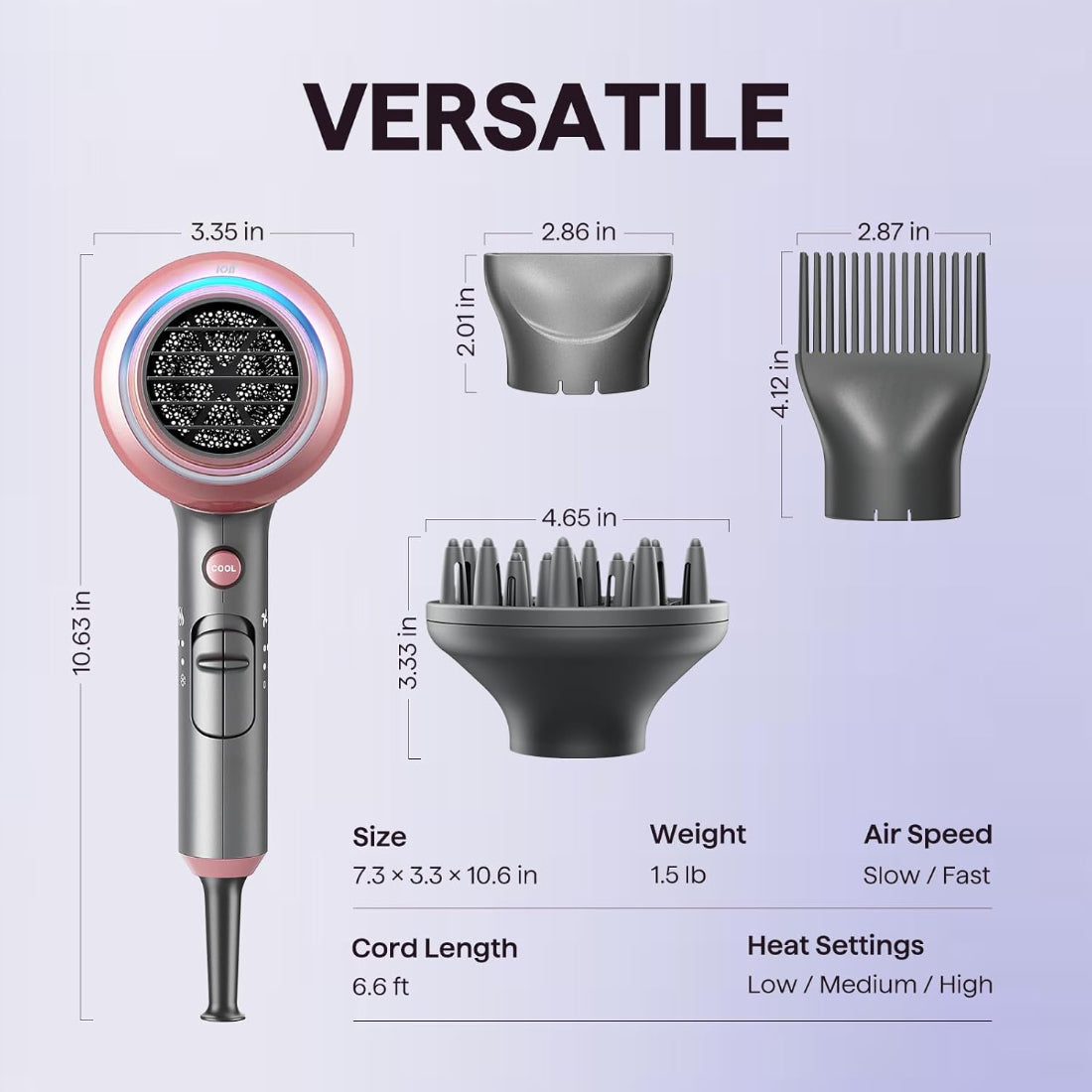 Dynamic Ion Hair Dryer with Curly Hair Diffuser Attachment