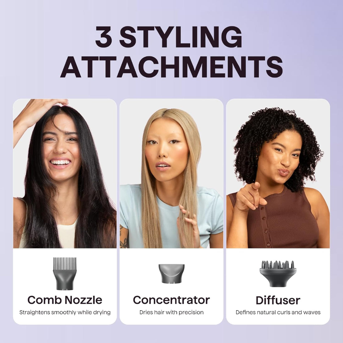 Dynamic Ion Hair Dryer with Curly Hair Diffuser Attachment
