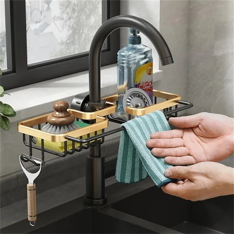 Kitchen Sink Organizer – Combined Sponge, Brush, and Towel Holder