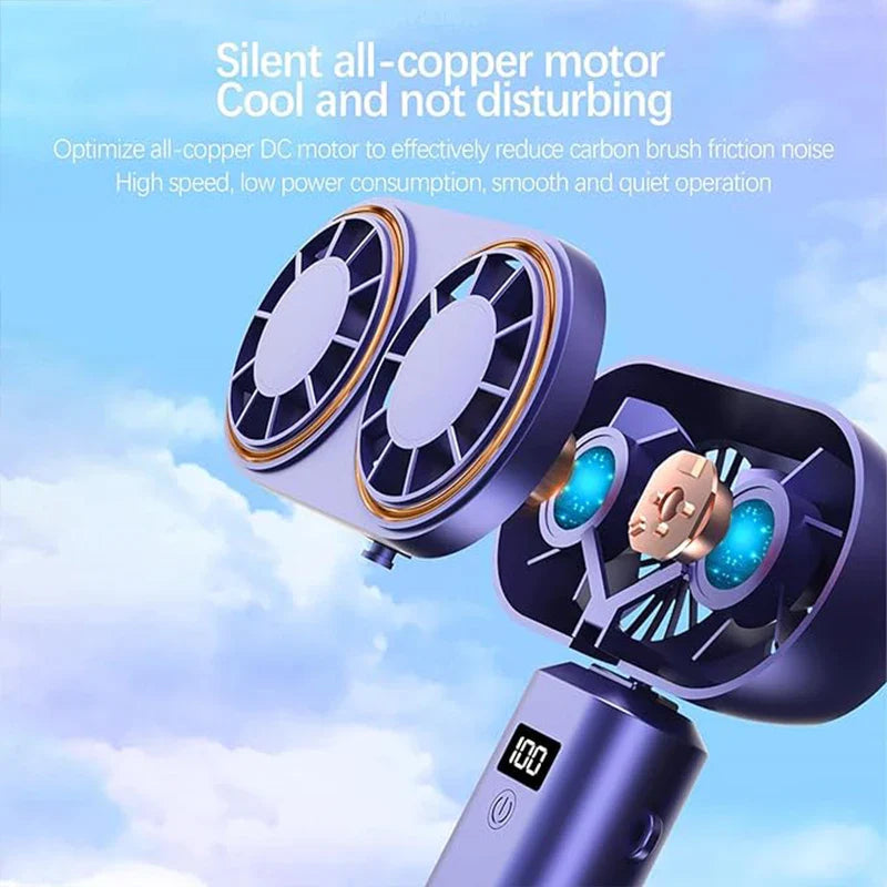 Mini Portable Handheld Fan with Dual Cooling and 5 Speed Settings