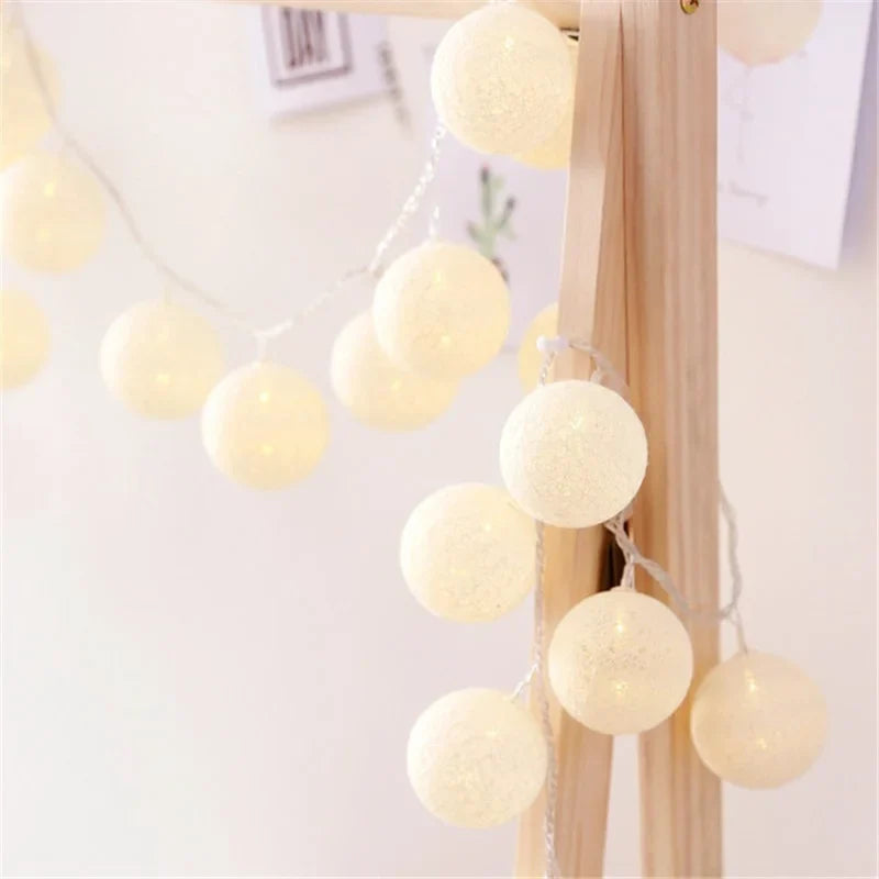 Taavita Cotton LED String Lights with Decorative Balls – Mood Lighting for Indoor Use, Weddings, and Celebrations (10, 20, or 40 LEDs)