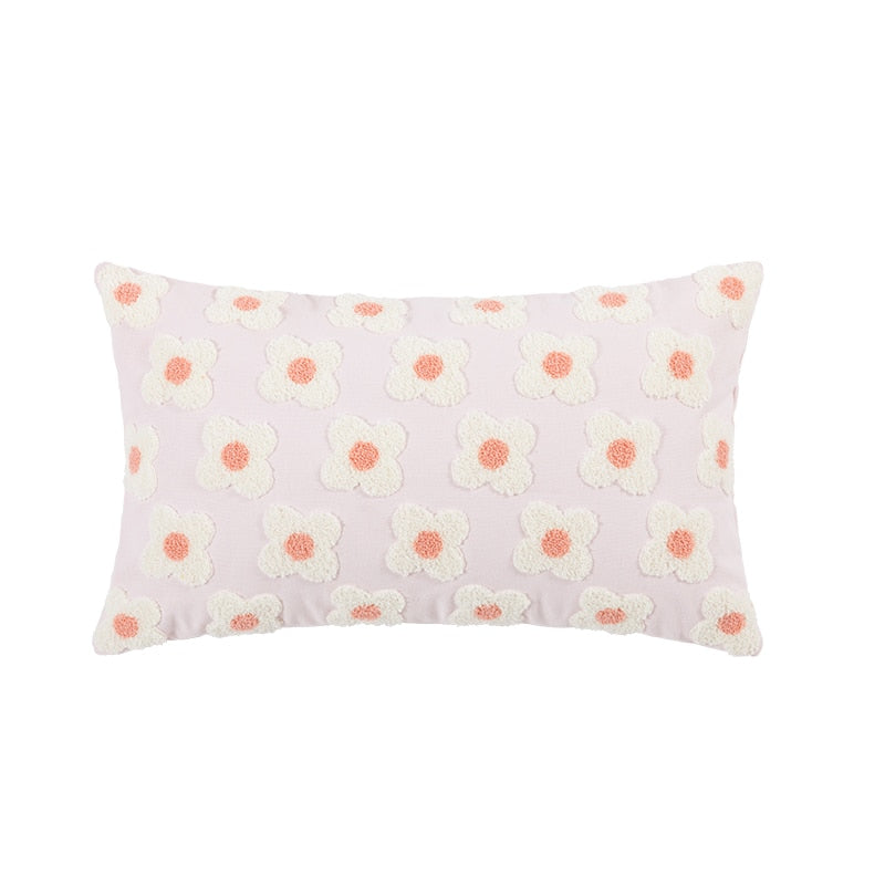 Taavita Lumbar Pillow Cover with Embroidered Floral Design