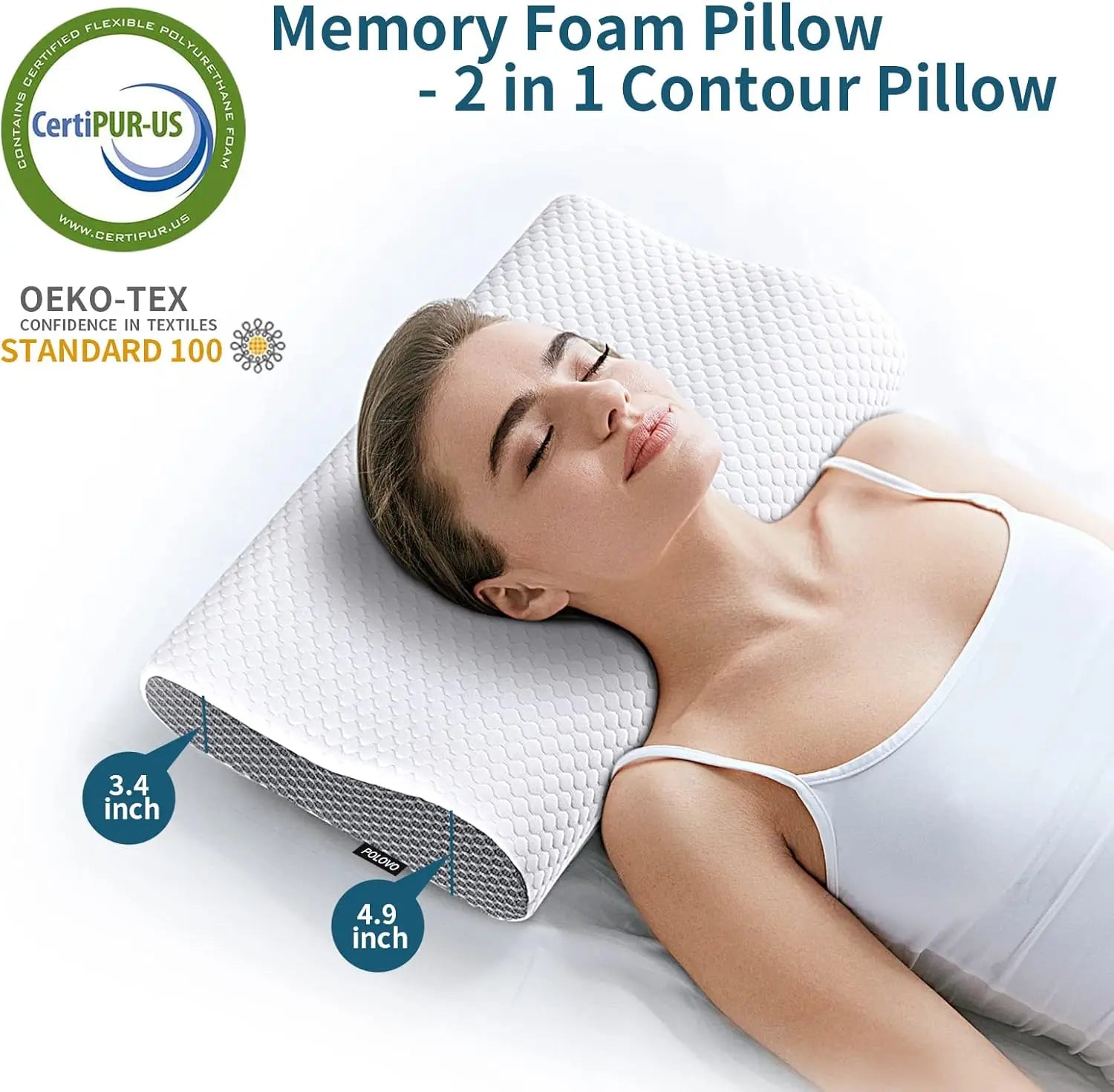 Ergonomic Cervical Contour Pillow - Memory Foam for Side, Back & Stomach Sleepers