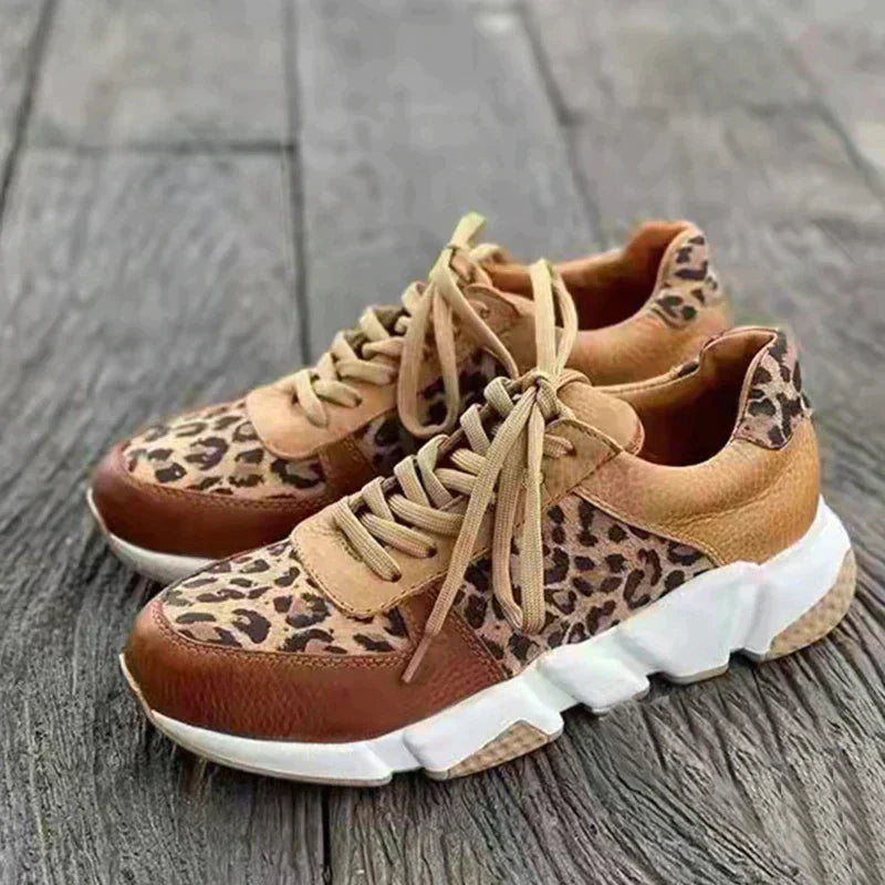 Women’s Casual Sneakers | Leopard Print Design | PU Leather & Thick Vulcanized Sole | Comfortable Fit for Autumn Wear