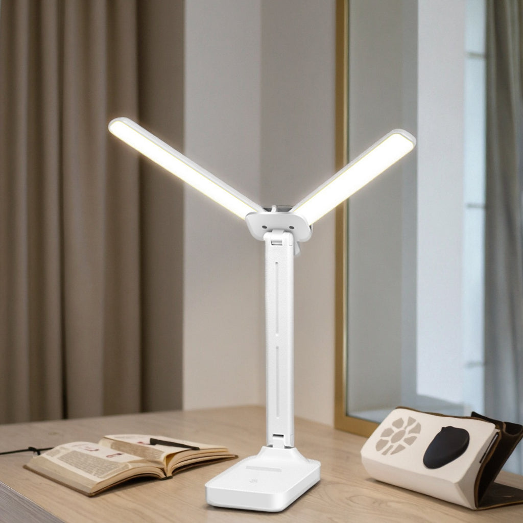 Versatile Dual-Head LED Table Lamp - Rechargeable & Adjustable