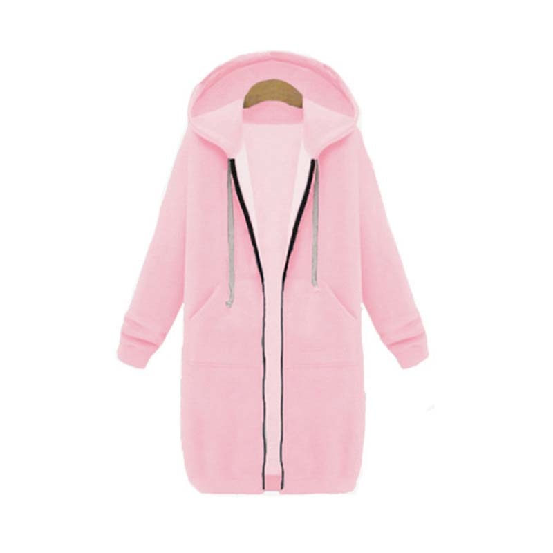 Longline Hooded Sweatshirt Coat | Zipper & Pockets | Polyester Fabric | Winter Warmth