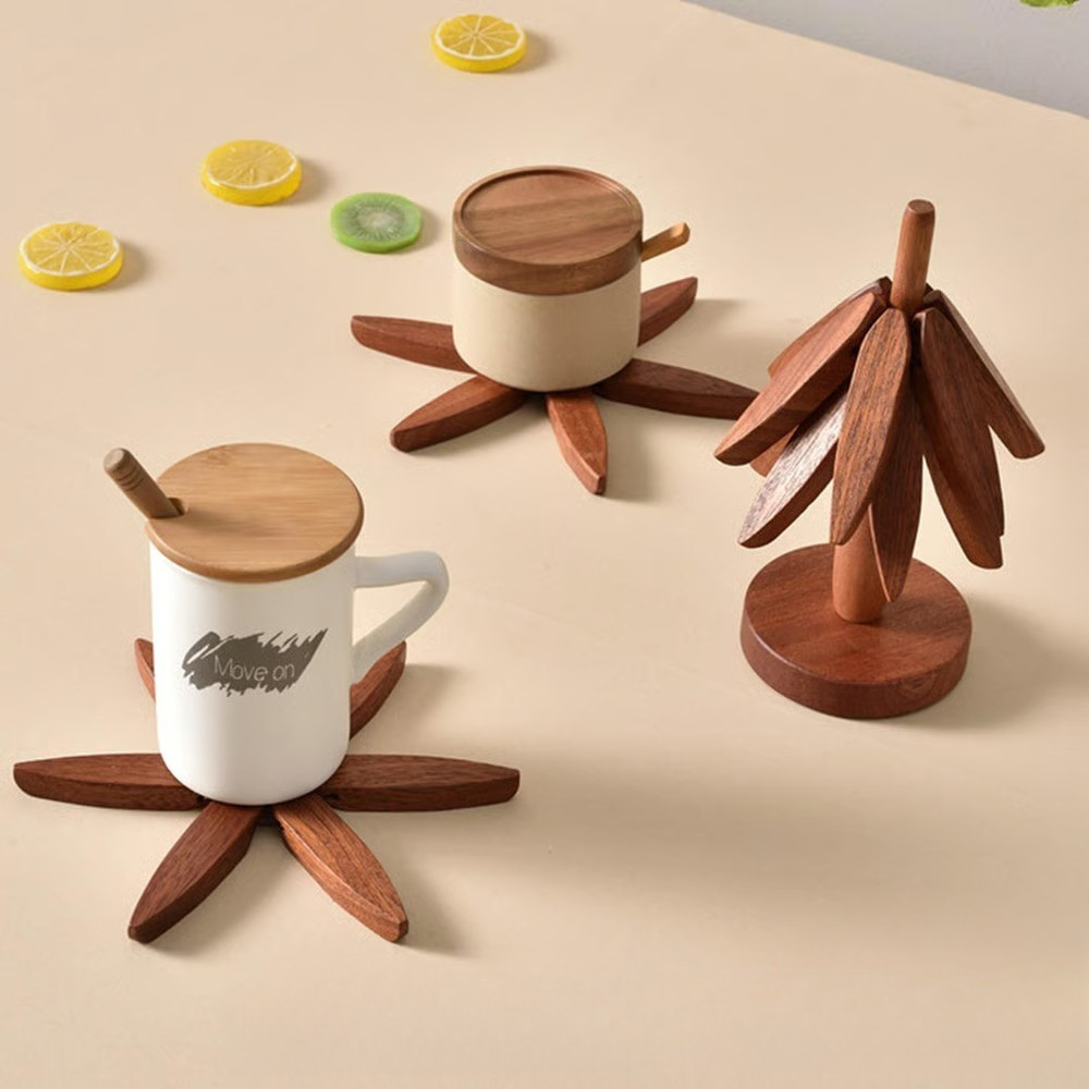 Elegant Wooden Heat Shields – Set of 4 Foldable Protectors