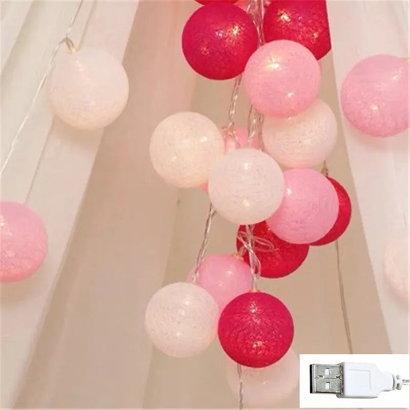 Taavita Cotton LED String Lights with Decorative Balls – Mood Lighting for Indoor Use, Weddings, and Celebrations (10, 20, or 40 LEDs)