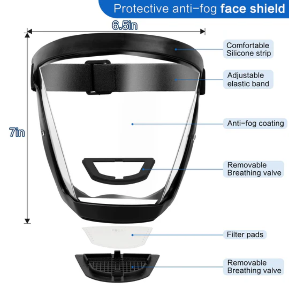 Full Face Protection Reusable Face Shield - Anti-Fog Design