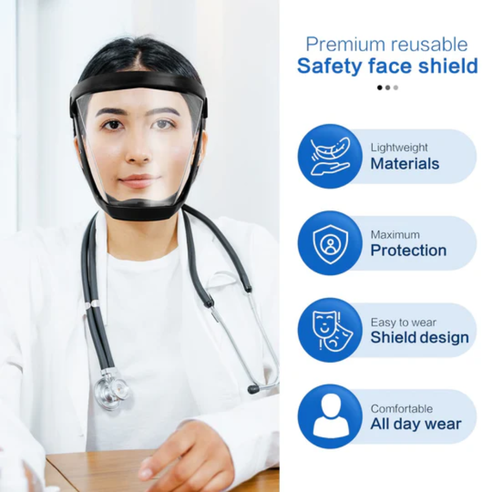Full Face Protection Reusable Face Shield - Anti-Fog Design
