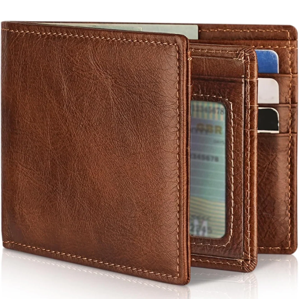 RFID-Blocking Bifold Wallet for Men in Genuine Leather