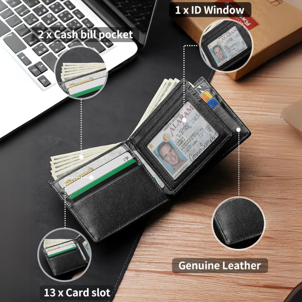 RFID-Blocking Bifold Wallet for Men in Genuine Leather