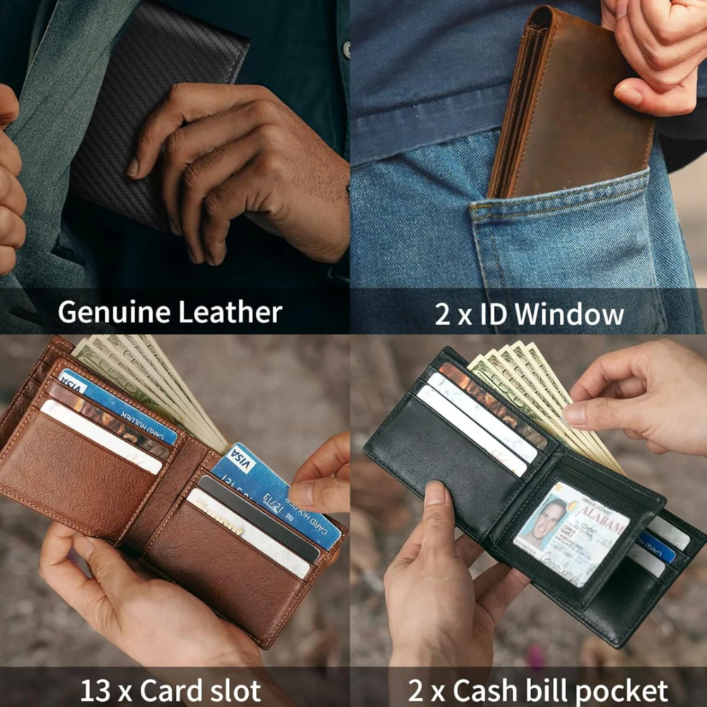 RFID-Blocking Bifold Wallet for Men in Genuine Leather
