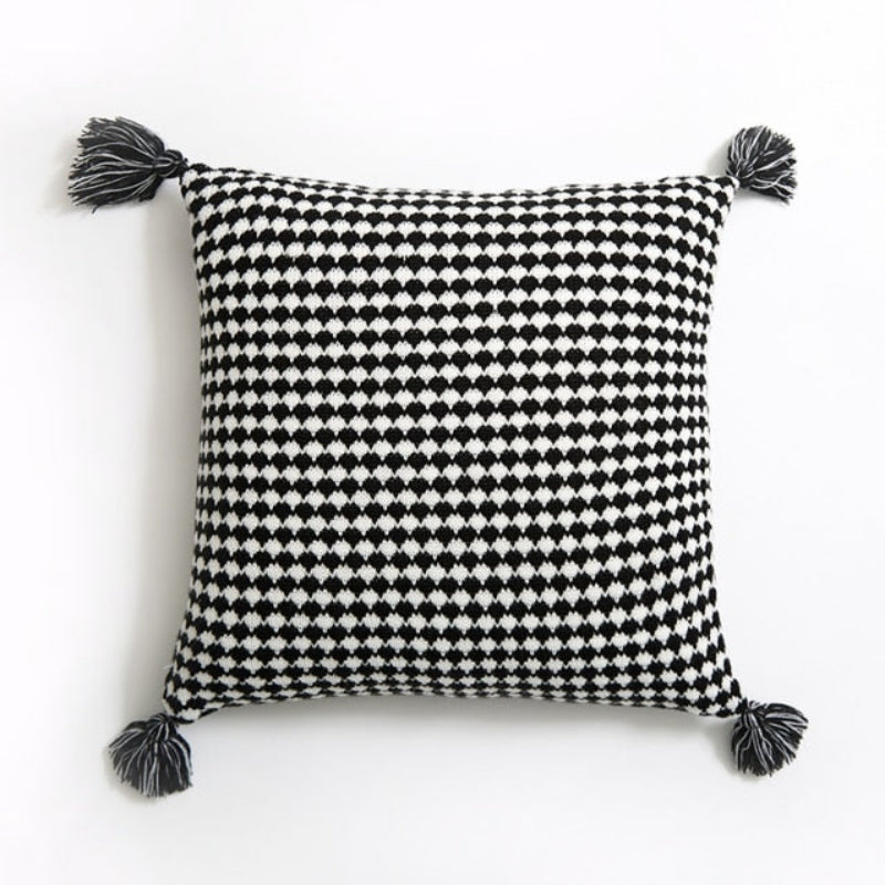 Textured Herringbone Throw Pillow Cover with Tassels – 18" x 18"