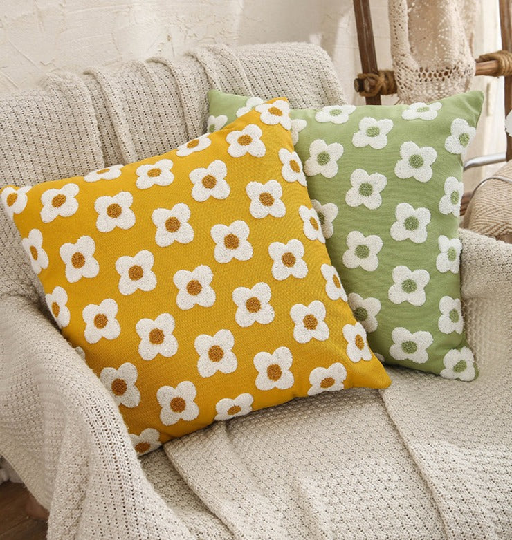 Taavita Lumbar Pillow Cover with Embroidered Floral Design