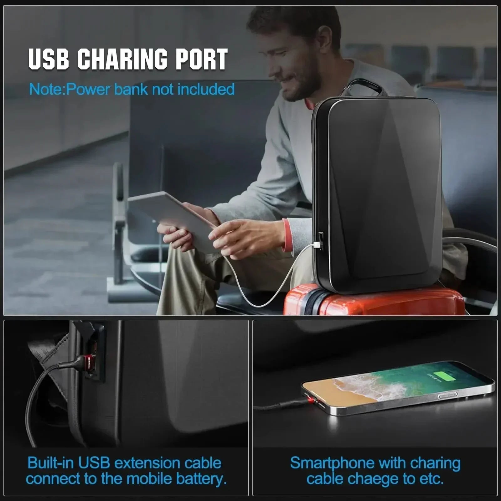 SecureTech Expandable Laptop Backpack with USB Charging Port