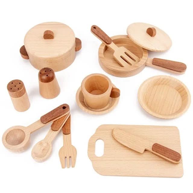 NaturePlay Wooden Kids Kitchen: Rustic Tree Trunk Role-Play Set