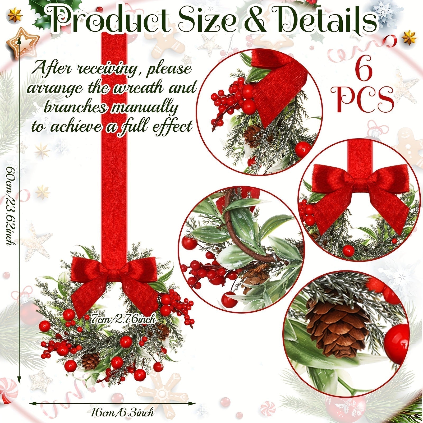 Festive Holiday Wreath with Charming Red Bow and Pinecones