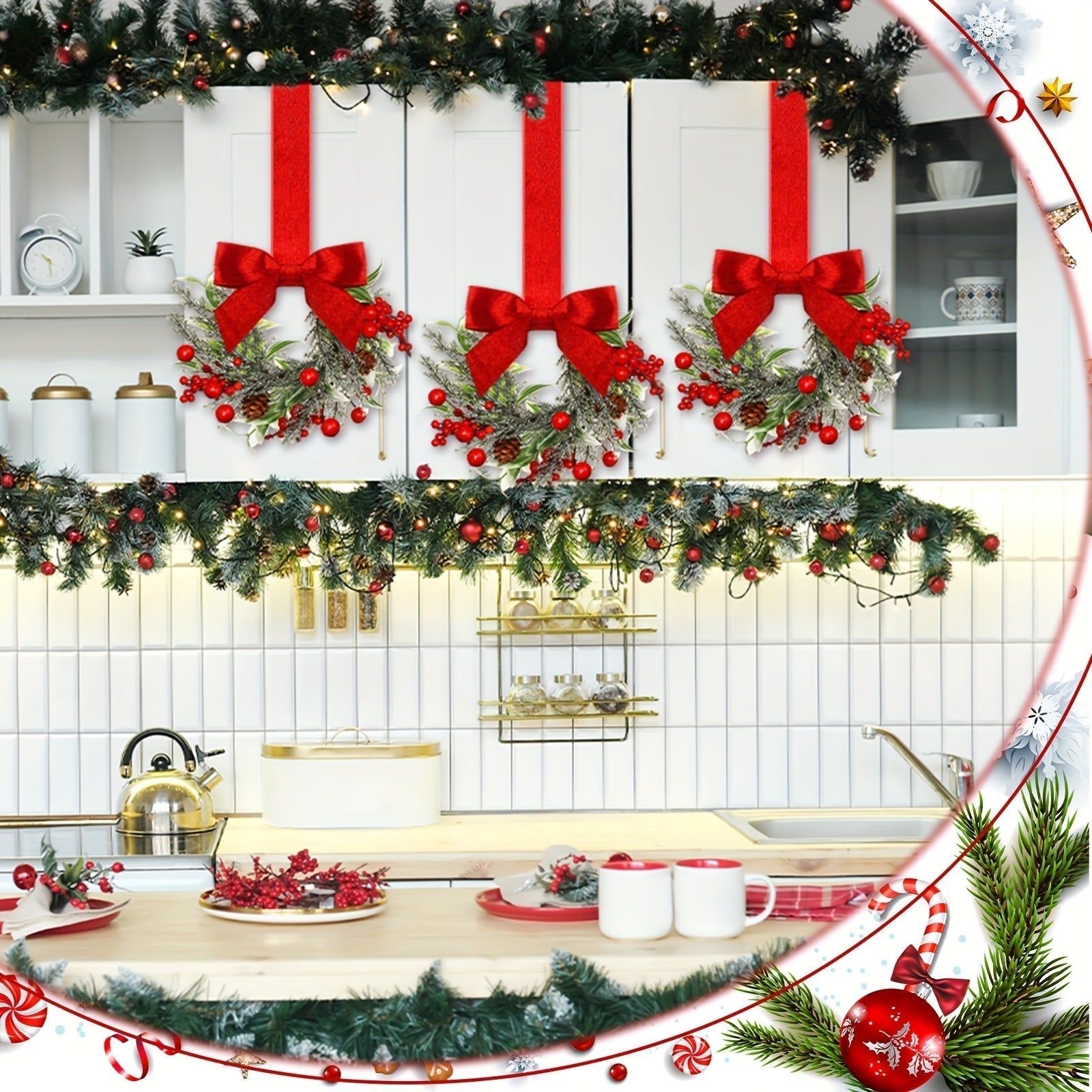 Festive Holiday Wreath with Charming Red Bow and Pinecones