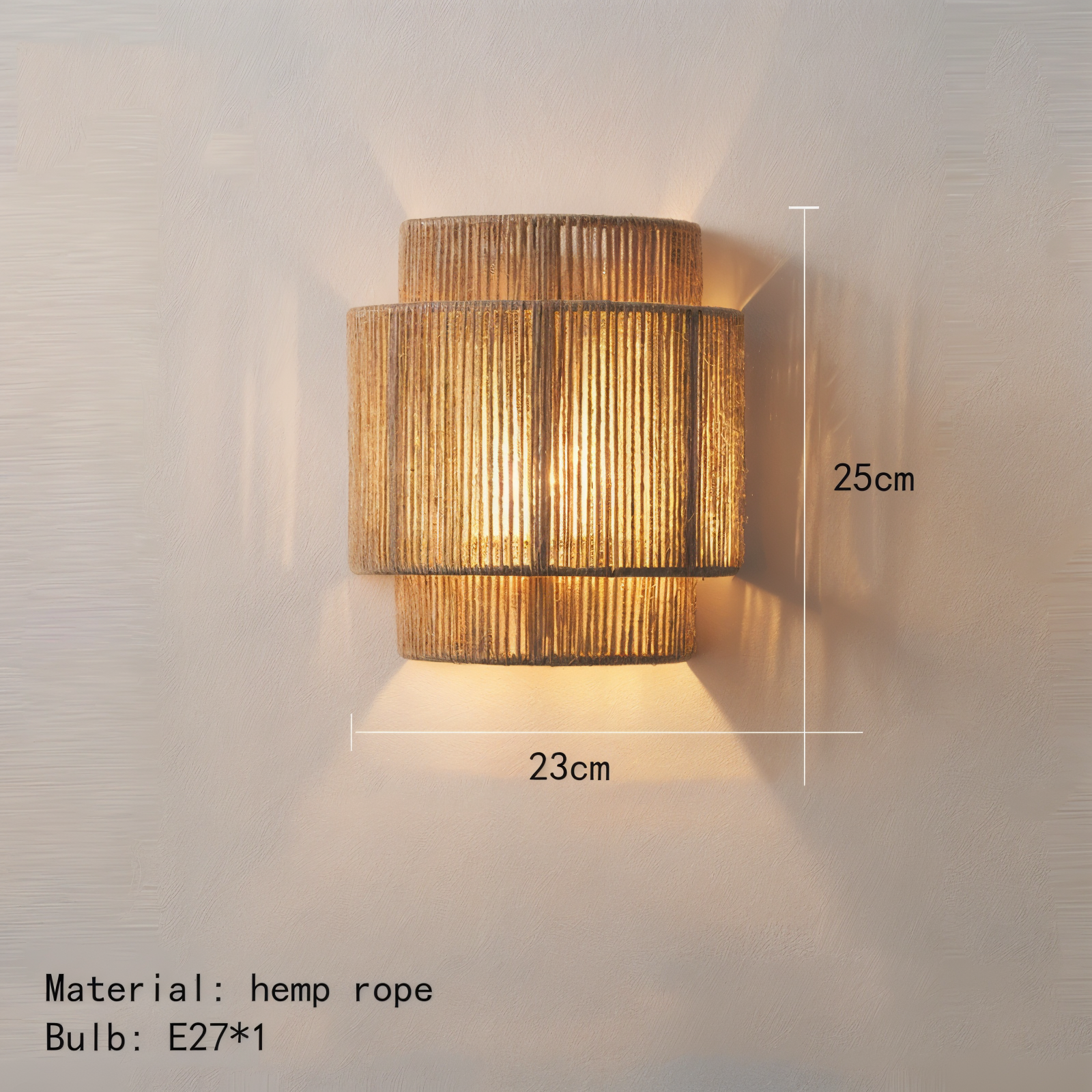 Taavita Wall Lamp - Rattan Lampshade with Hemp Rope - Boho Wall Decoration