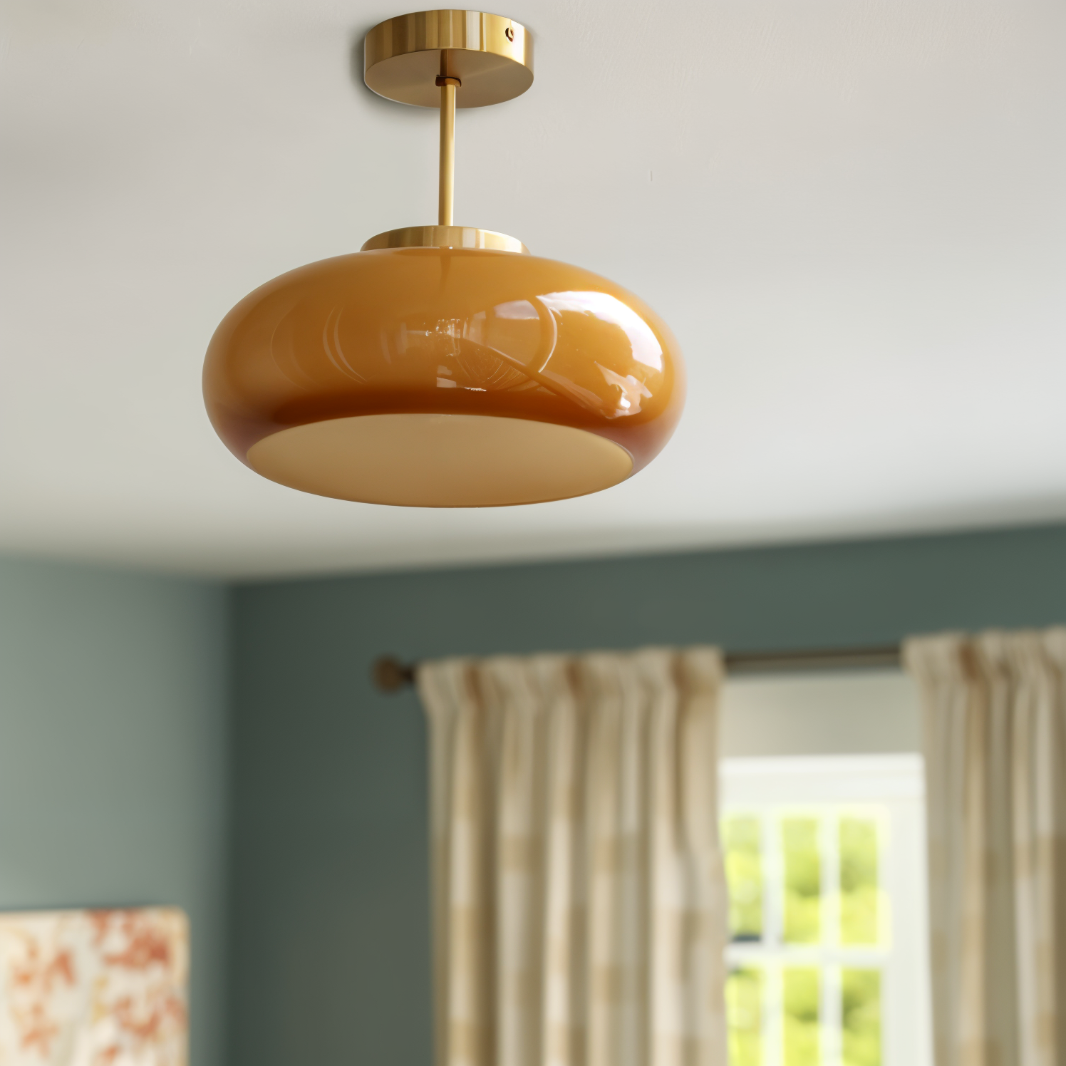 Classic Yellow Vintage Ceiling Light - Retro Semi Flush Mount Lighting