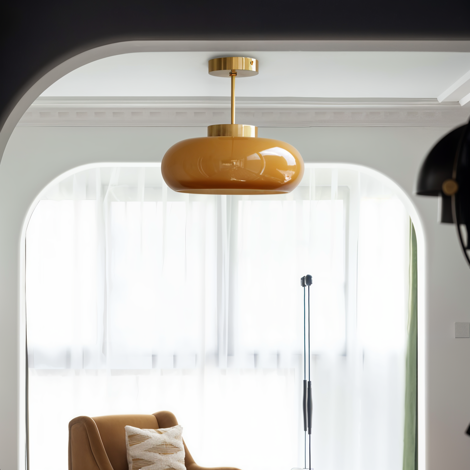 Classic Yellow Vintage Ceiling Light - Retro Semi Flush Mount Lighting