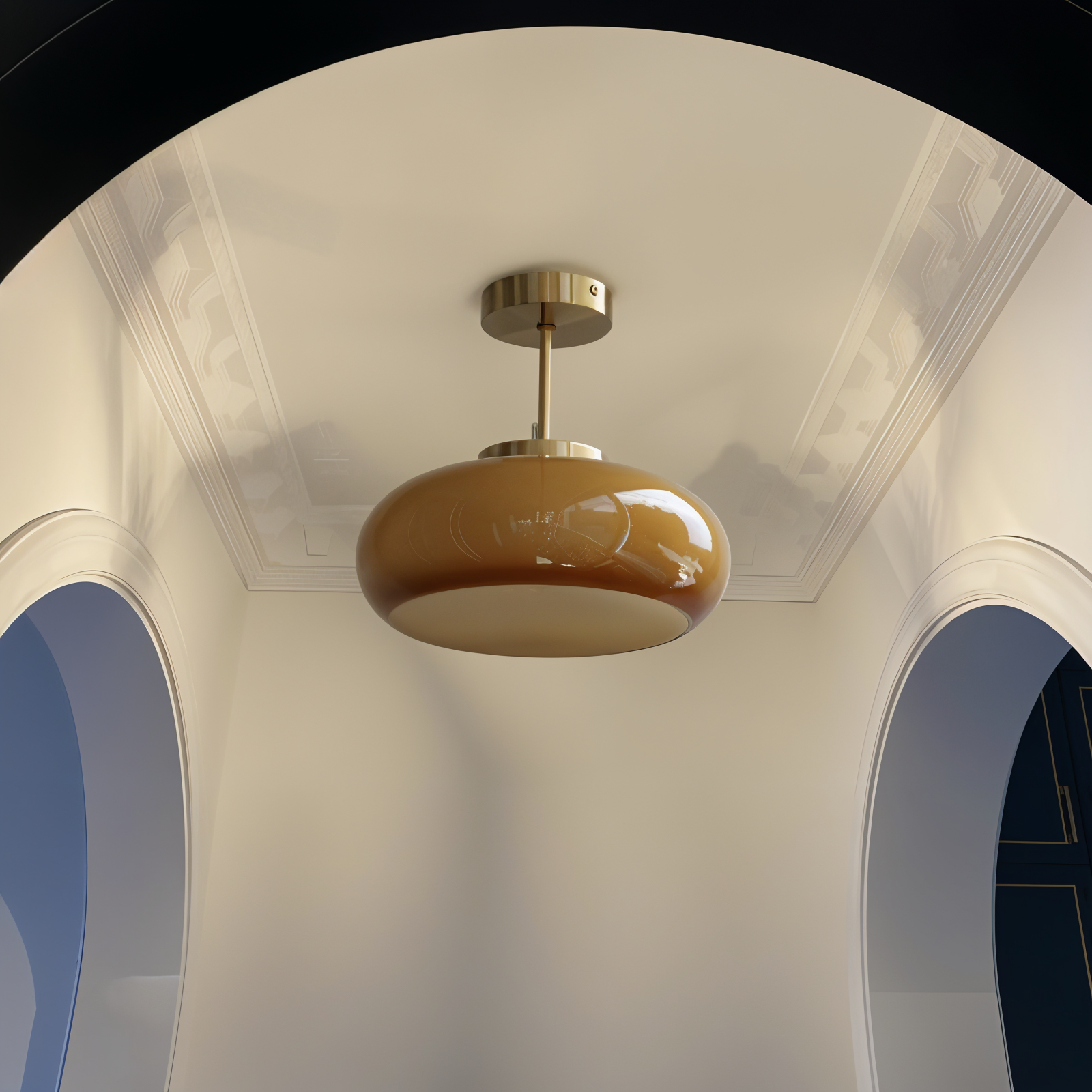 Classic Yellow Vintage Ceiling Light - Retro Semi Flush Mount Lighting